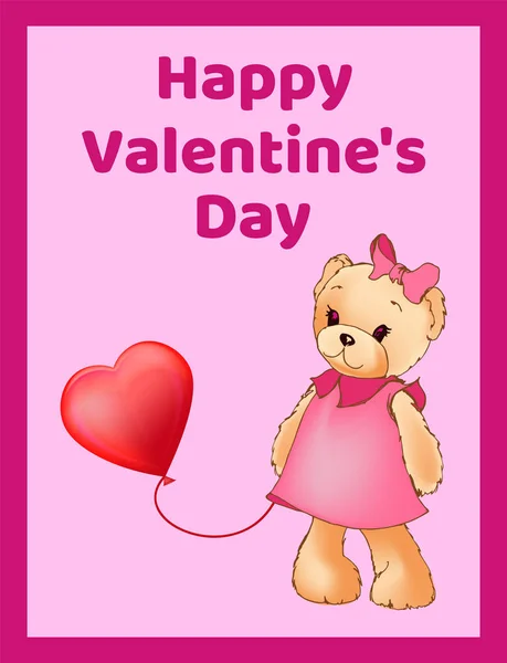 Bannière d'affiche de Saint-Valentin heureux avec mignon en peluche — Image vectorielle