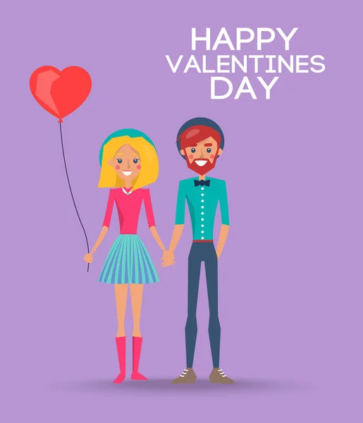 Meisje met ballon en jongen op Happy Valentines Day — Stockvector