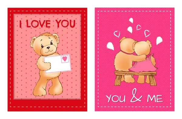 День Святого Валентина листівки з милий пухнастий ведмеді — стоковий вектор