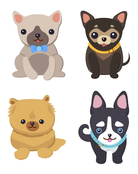Set of Pictures with Cute Dogs Vector Illustration — Stock Vector