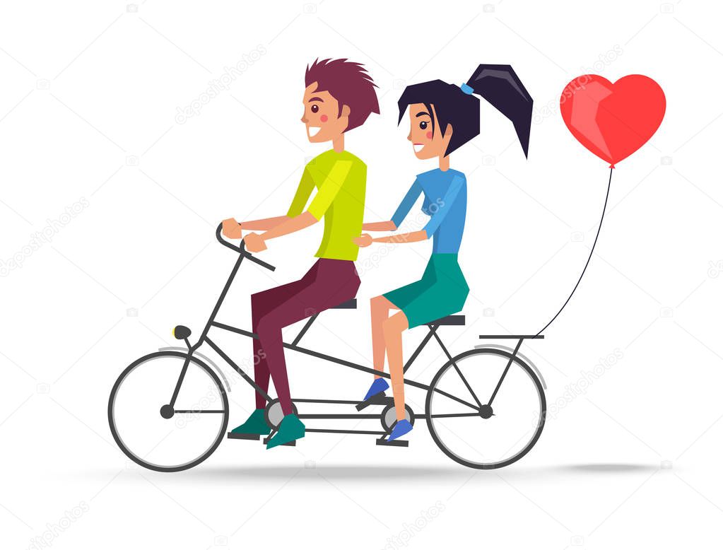 Pareja enamorada montando en bicicleta de dos plazas Vector de