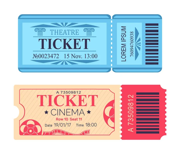 Teatro e Cinema Biglietti Set con icone emblema — Vettoriale Stock