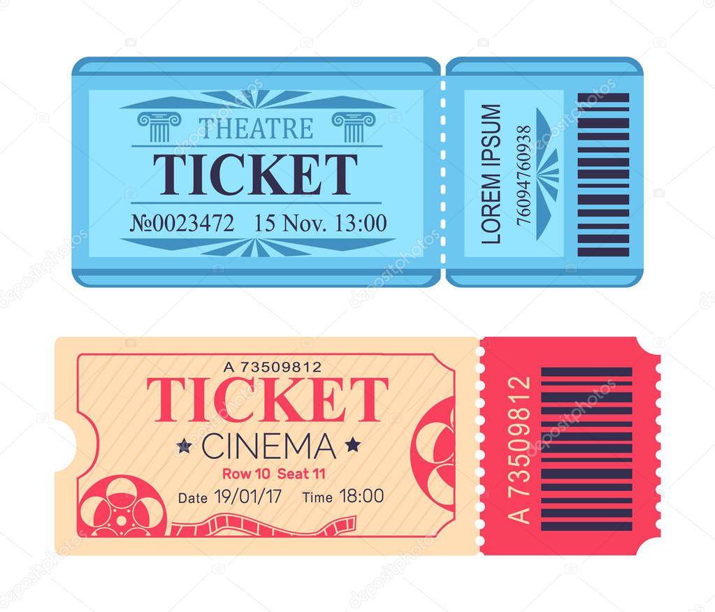 Theatre and Cinema Tickets Set with Emblem Icons
