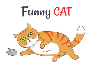 Komik kedi fare vektör çizim ile oynamak