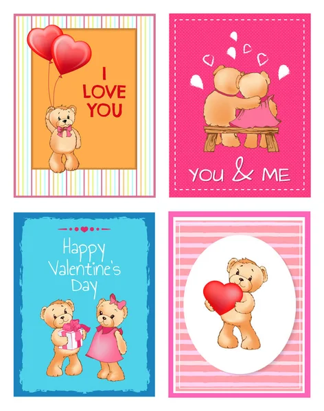 I Love You and Me Teddy Bears Vector — Stock Vector