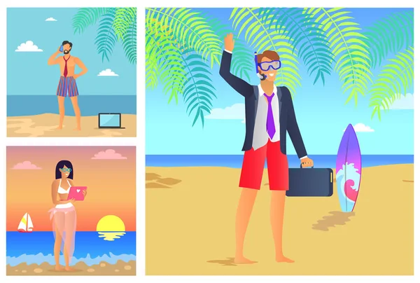 Três pôsteres de hora de verão ilustração vetorial — Vetor de Stock