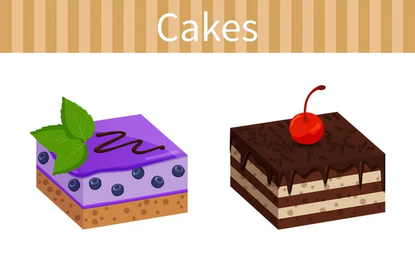 Dois saborosos Cheesecakes Cartazes Ilustração vetorial —  Vetores de Stock