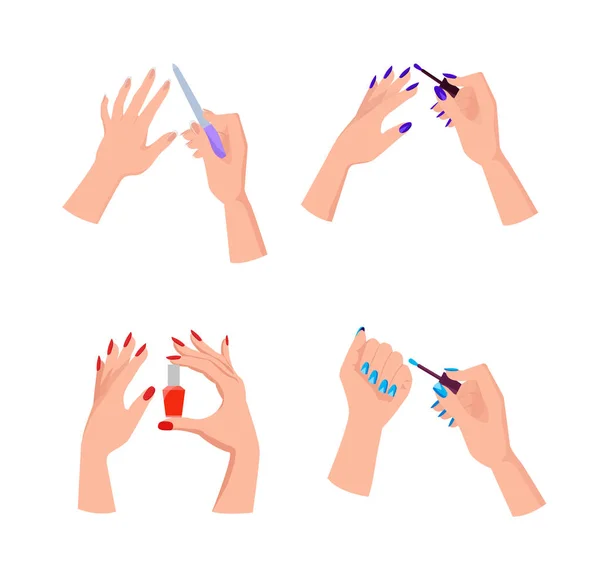 Mani con luminoso pulito Manicure Illustrazioni Set — Vettoriale Stock