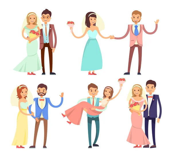 Jonggehuwden dansen en hebben plezier vectorillustratie — Stockvector