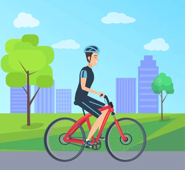 Hombre con bicicleta en uniforme especial City Park Vector — Vector de stock