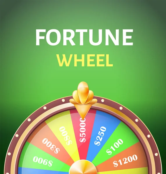 Cartel de rueda de la fortuna con ganancias en 5000 dólares — Vector de stock