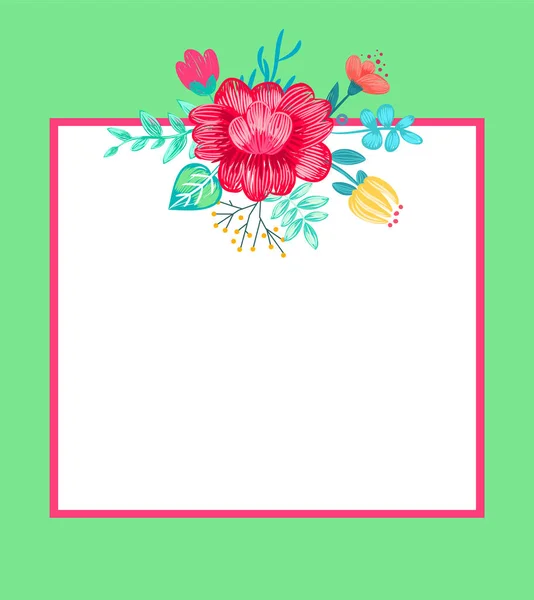 Banner con Flores y Marco Vector Ilustración — Vector de stock