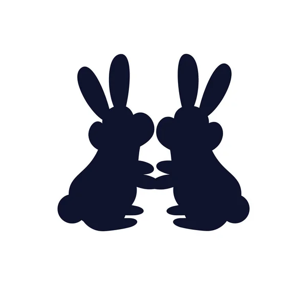 Bunnies Together Silhouette Vector Illustration — Stock Vector