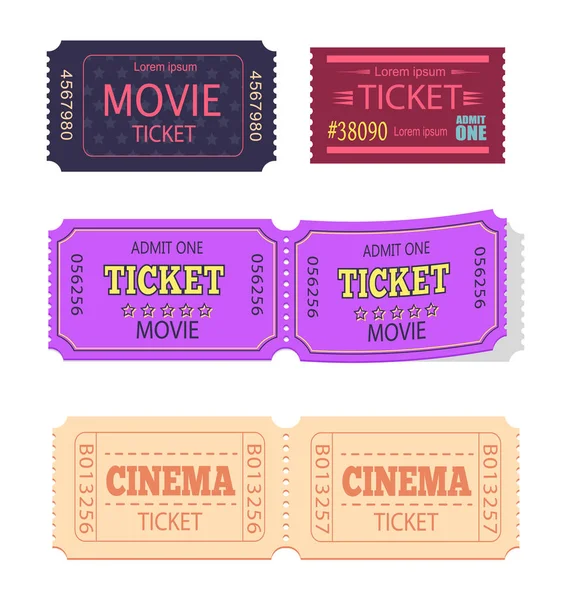 Set of Movie Cinema Tickets Admit One Vector Icons — Stock Vector