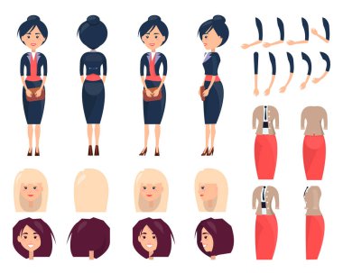 Kadın takım elbise ve saç modelleri çeşitli şablonları