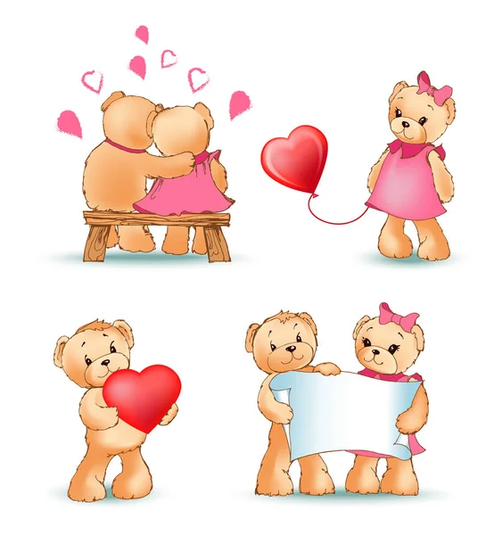 Illustration vectorielle d'amour de collection d'ours en peluche — Image vectorielle