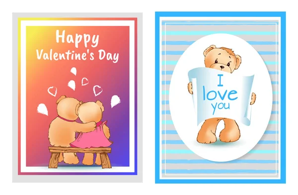 Eu te amo e me Teddy Bears Vector —  Vetores de Stock