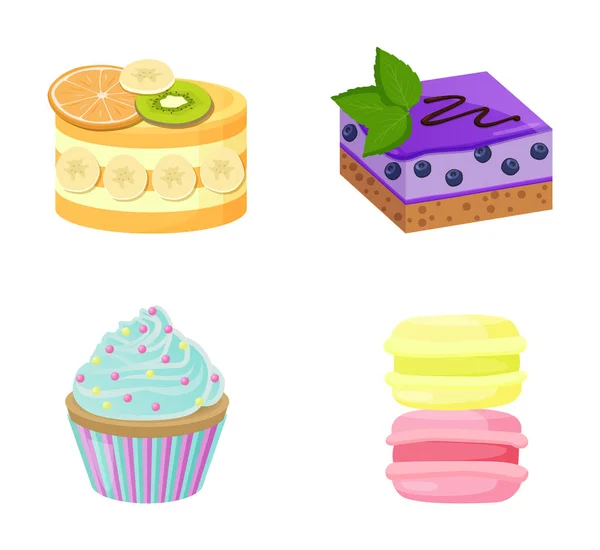 Set of Cute Cakes Isolated on White Background — Stock Vector