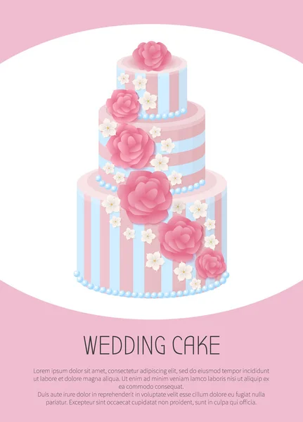 Τριών επιπέδων γαμήλια τούρτα διακοσμημένη με γλάσο τριαντάφυλλα — Διανυσματικό Αρχείο