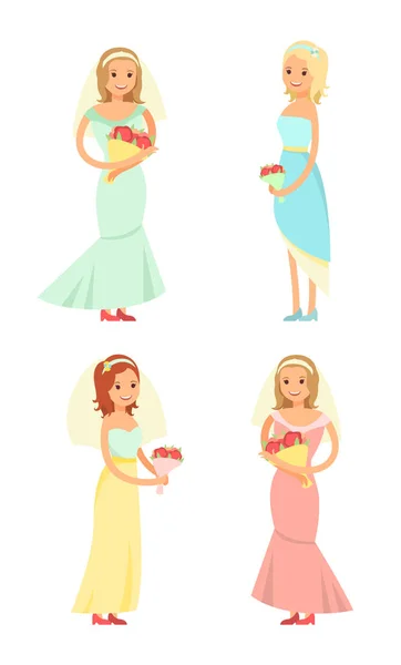 Brides gospodarstwa bukiety zestaw ilustracji wektorowych — Wektor stockowy
