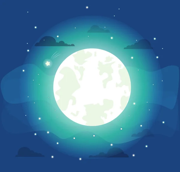 小さな星のベクトル図と明るい月 — ストックベクタ