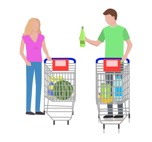 Hombre y mujer en el supermercado Vector Illustration — Archivo Imágenes Vectoriales