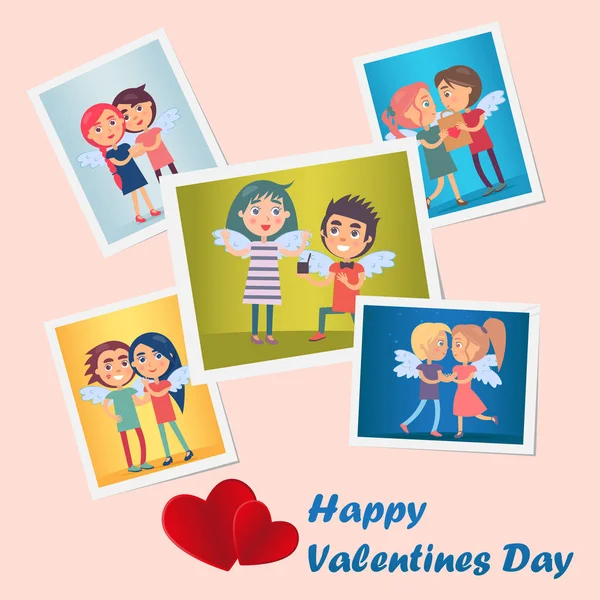 Serie van lichte schattig Happy Valentines Day postkaarten — Stockvector