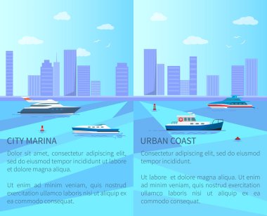 Şehir Marina ve kentsel sahil vektör çizim