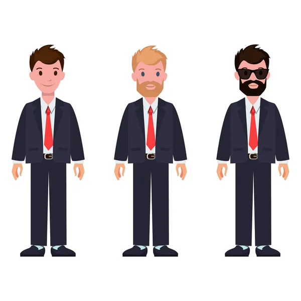 Conjunto de personajes de dibujos animados en trajes clásicos y corbata — Vector de stock