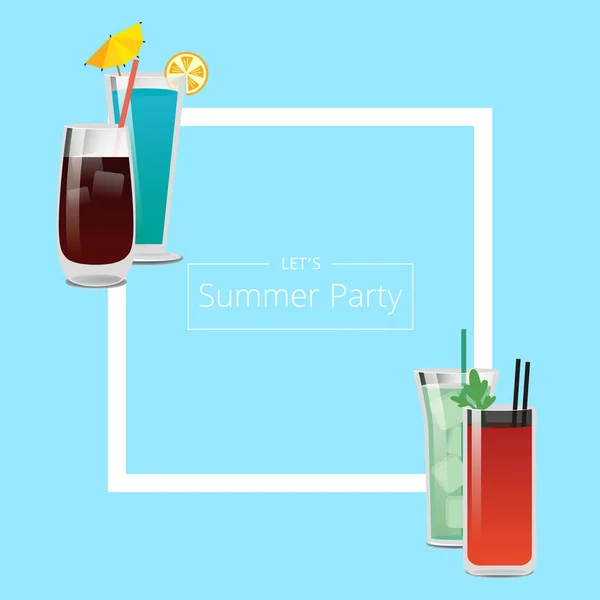 Letní Party Banner s čtyři krásné koktejly — Stockový vektor