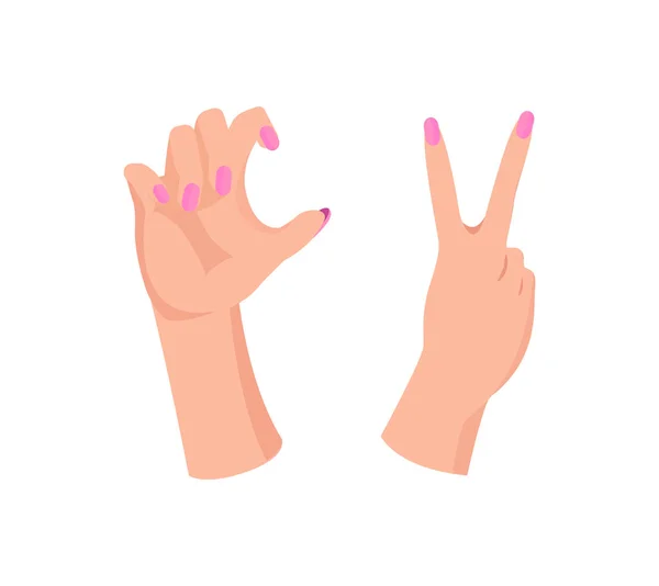 Paar Mädchenhände mit Schönheit rosa Maniküre — Stockvektor