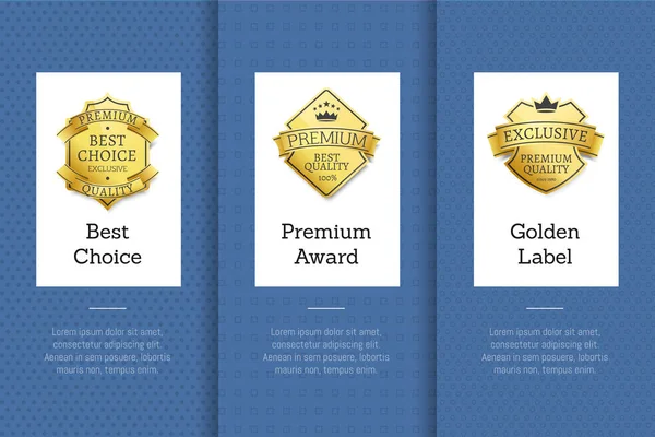 Melhor escolha Prêmio Premium Golden Label Bom conjunto — Vetor de Stock