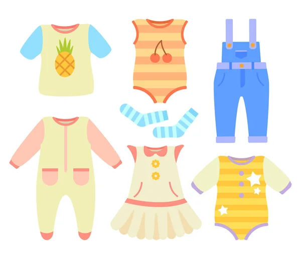 Doğal kumaş kız ve erkek bebek giysileri — Stok Vektör