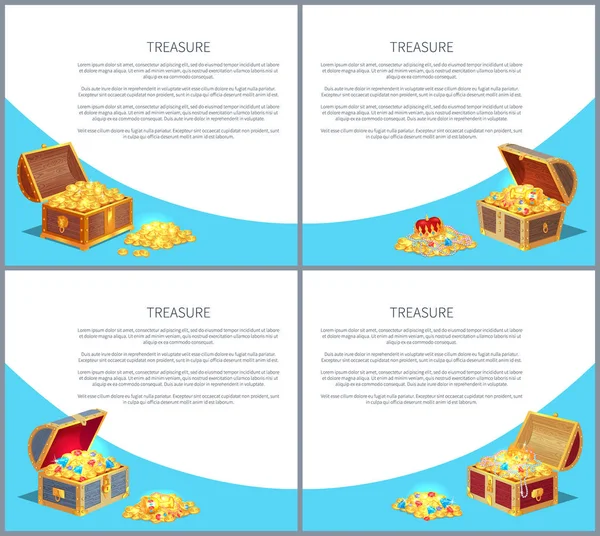 Treasure Posters Set Gold Ancient Coins Chests