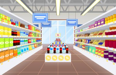 Süpermarket ve ürün Poster vektör Illustraiton
