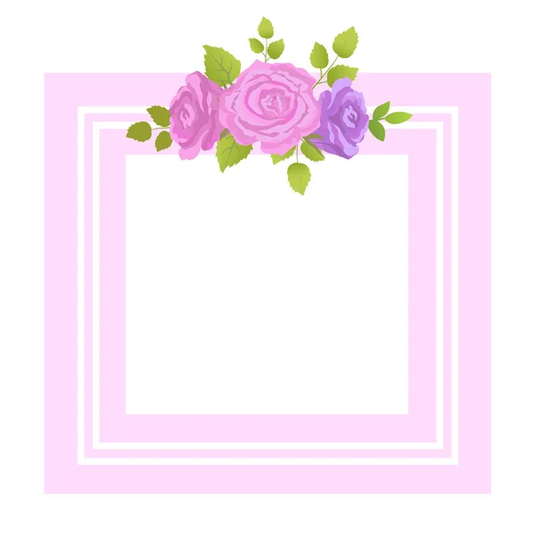 Decoratieve rand Rose bloemen met groene bladeren — Stockvector