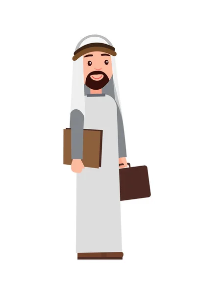 Hombre musulmán sosteniendo maletín Vector ilustración — Vector de stock