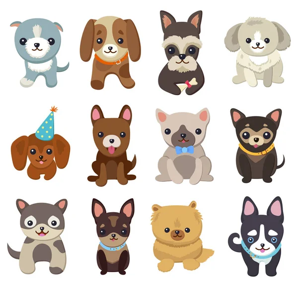 Perros y cachorros Set Poster Vector Illustration — Vector de stock