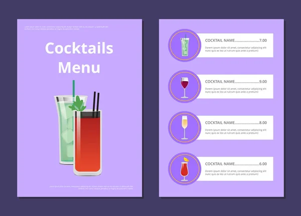 Zwei Cocktails Menü Banner Vektor Illustration — Stockvektor