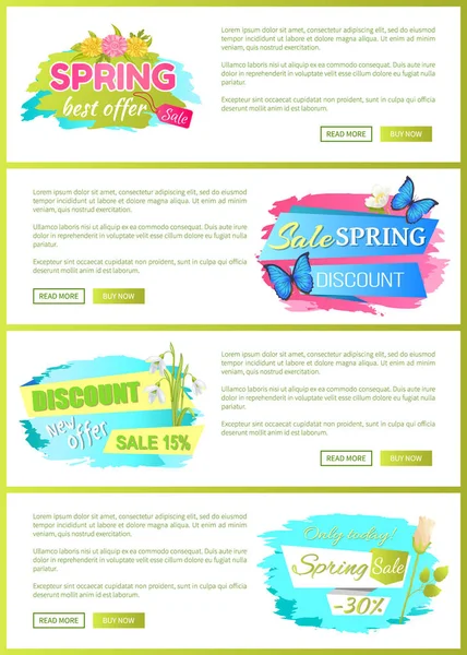 Anuncio de venta de primavera Etiquetas en carteles web — Vector de stock