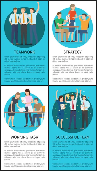 Teamwork and Strategy Set Vector Illustration — Stock Vector