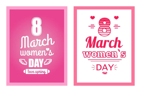 Dia das mulheres 8 Março Inscrição no conjunto de cartazes — Vetor de Stock