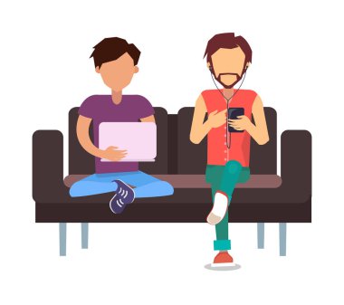 Kanepe Poster vektör çizim üzerinde oturan insanlar