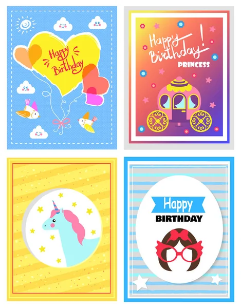 Leuke feestelijke kaarten, Happy Birthday prinses — Stockvector