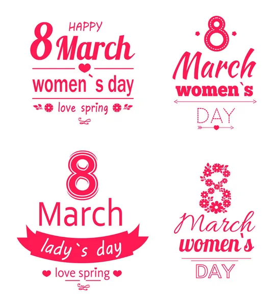 Ladys Day Love Spring 8 Março Caligrafia Imprime — Vetor de Stock