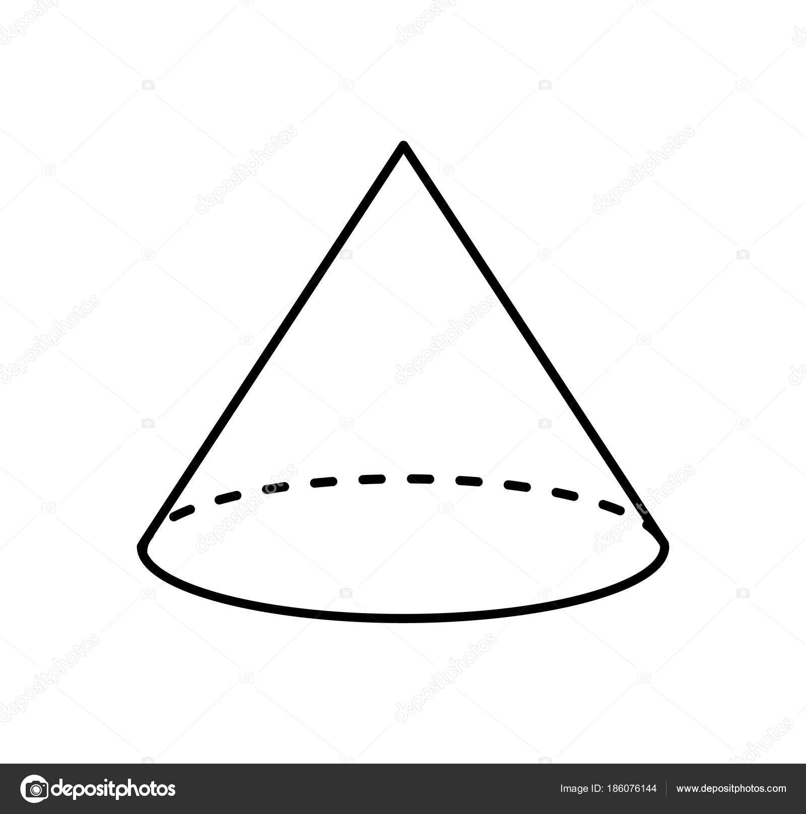 Cone of White Color Linear Sketch, Geometric Shape Stock Vector by