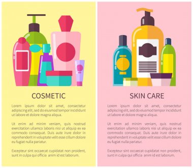 Kozmetik cilt bakım birçok şişeleri vektör çizim