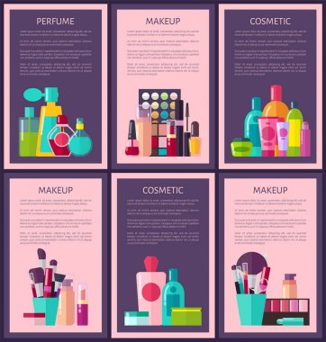 Parfüm makyaj kozmetik kartları vektör çizim