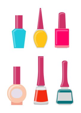 Parlak jel tırnak cilaları cam şişelerde ayarla