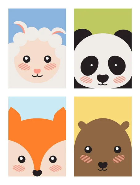 Ovejas y Panda Fox y oso Vector Ilustración — Vector de stock